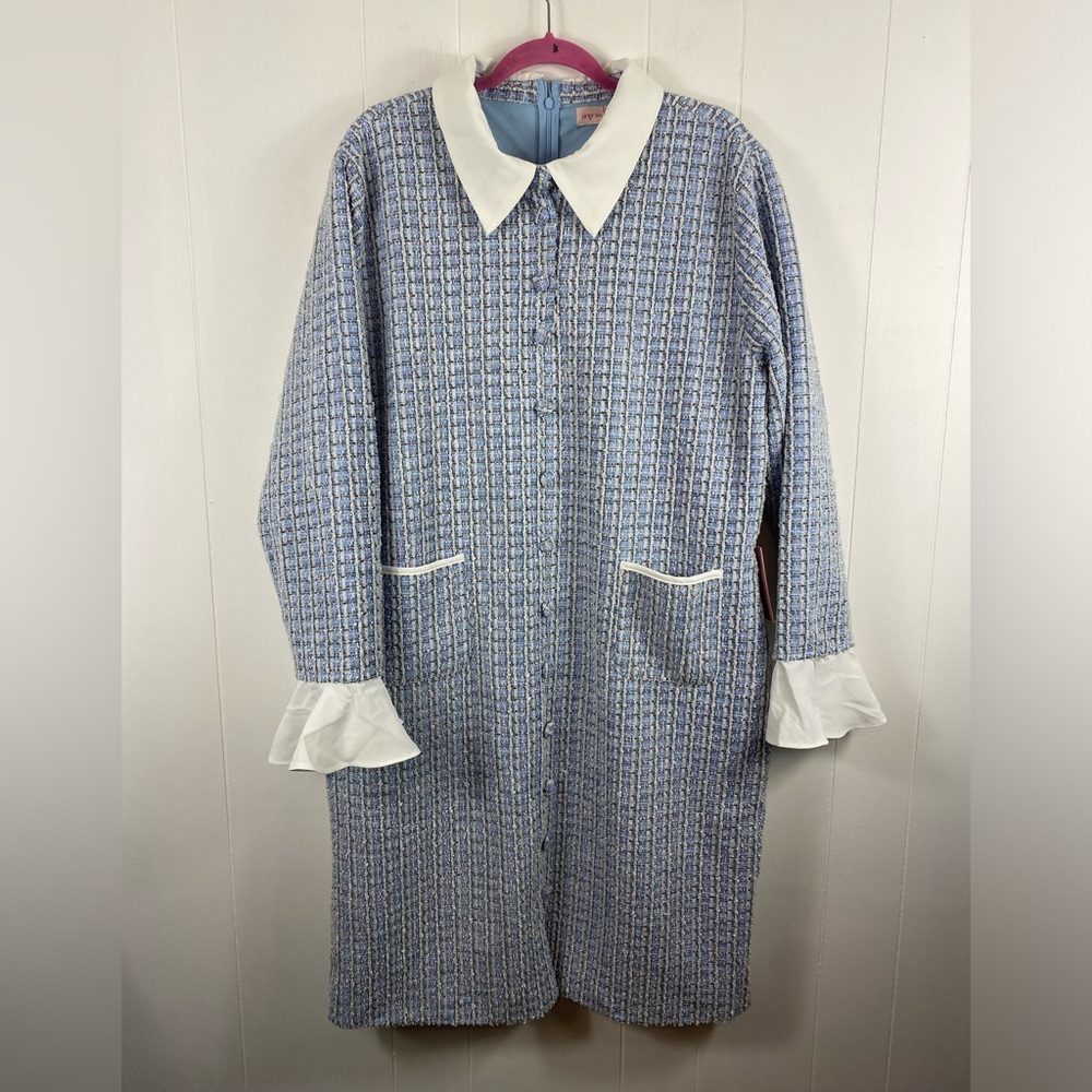 IVY CITY Co Blair Knee Length Dress Plus Size 2X Blue Tweed Fabric